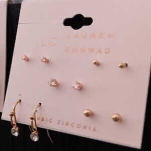 LC LAUREN CONRAD 5pc SET Contemporary Rose & Yellow Gold Ball/CZ/Drop Earrings